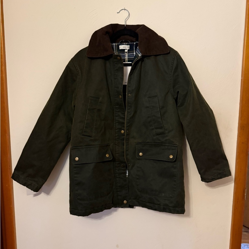 Mango Olive Jacket with Plaid Lining